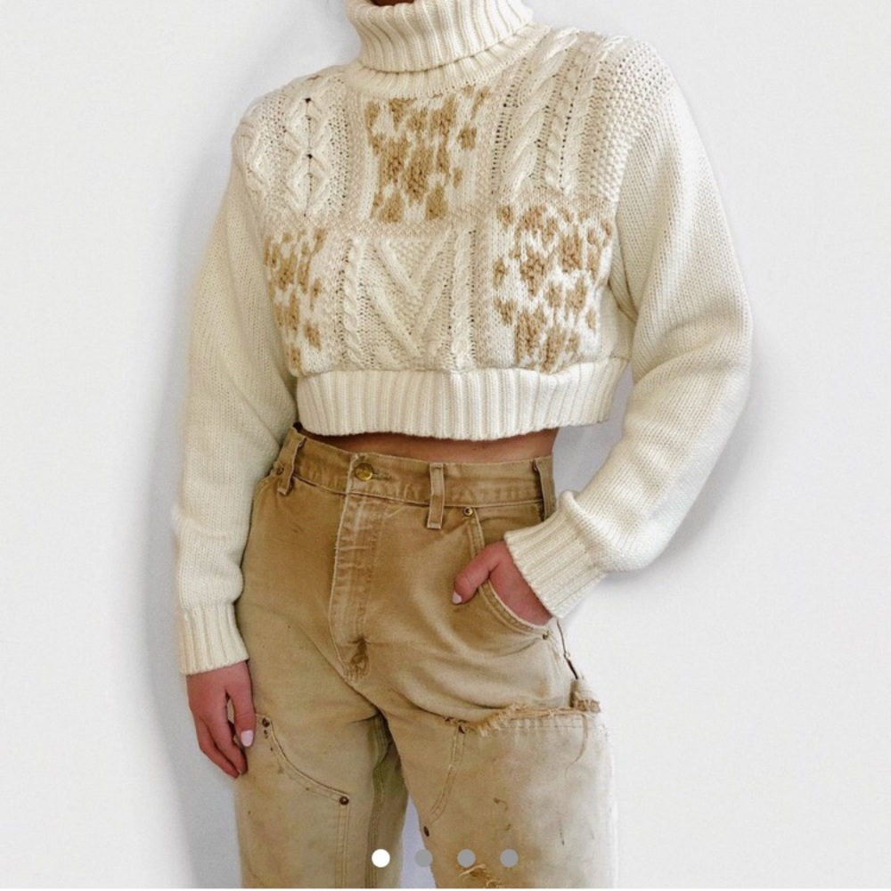 Vintage cheetah print cropped chunky turtleneck
